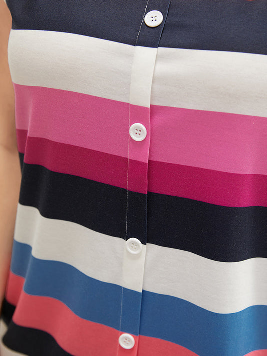 Striped Contrast Button Detail Scoop Neck Tank Top