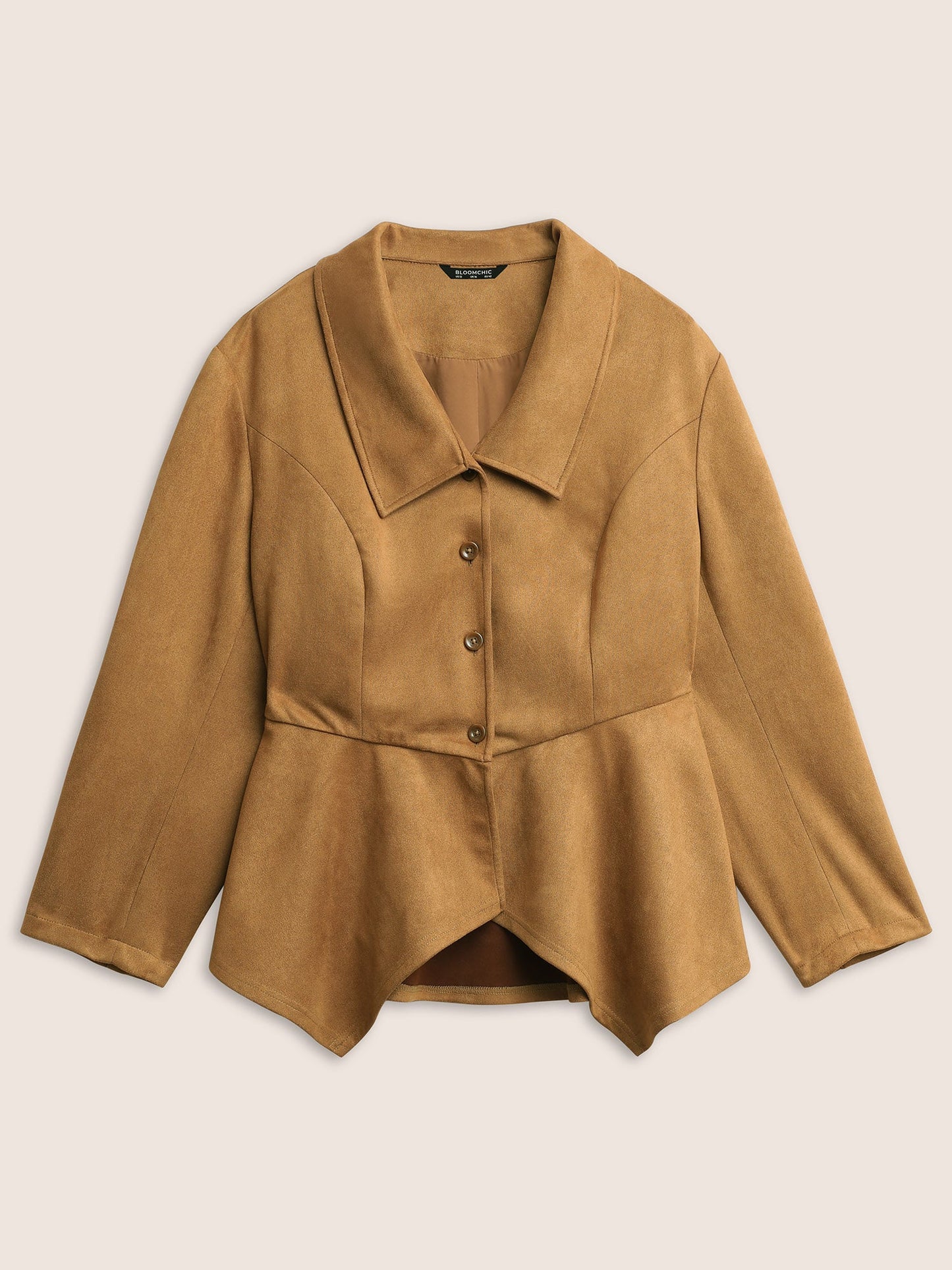 Solid Faux Suede Zipper Hanky Hem Jacket