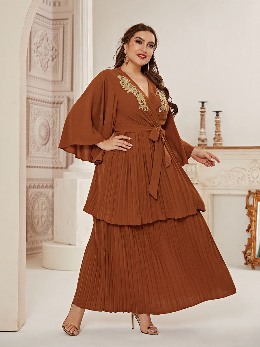 Embroidery Ruffle Sleeve Belt Organ Dress