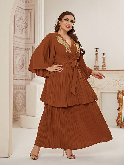 Embroidery Ruffle Sleeve Belt Organ Dress