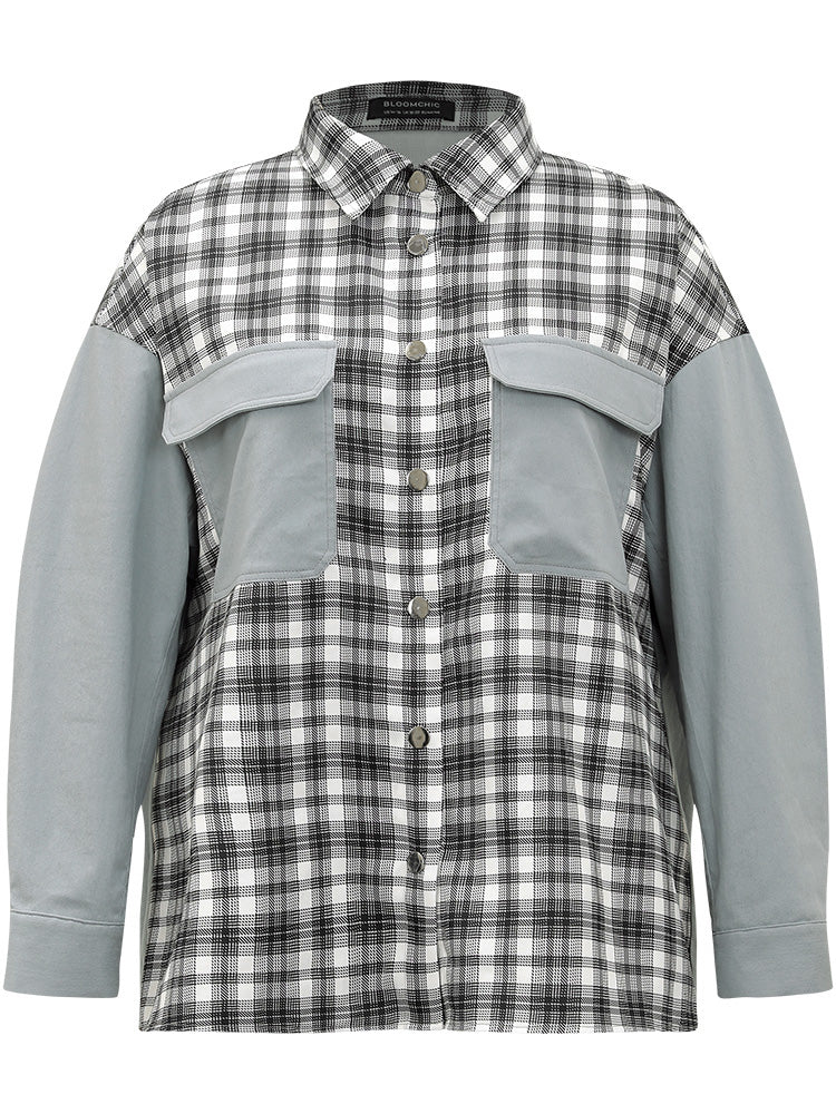 Plaid Pocket Patchwork Contrast Coat