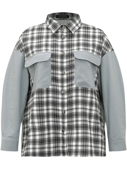 Plaid Pocket Patchwork Contrast Coat