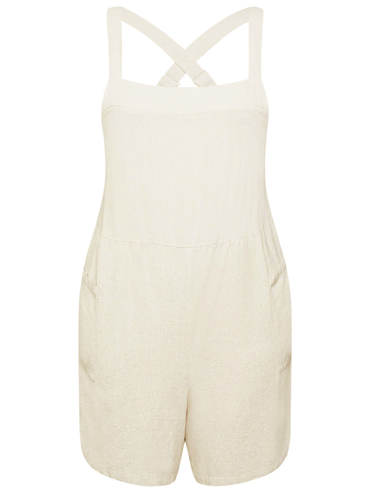 Plain Pocket Adjustable Straps Crossover Back Cami Romper