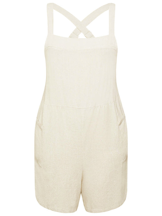 Plain Pocket Adjustable Straps Crossover Back Cami Romper