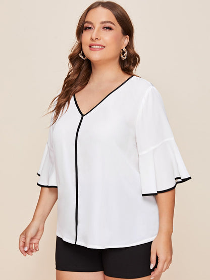 Bell Sleeve Contrast Binding Top