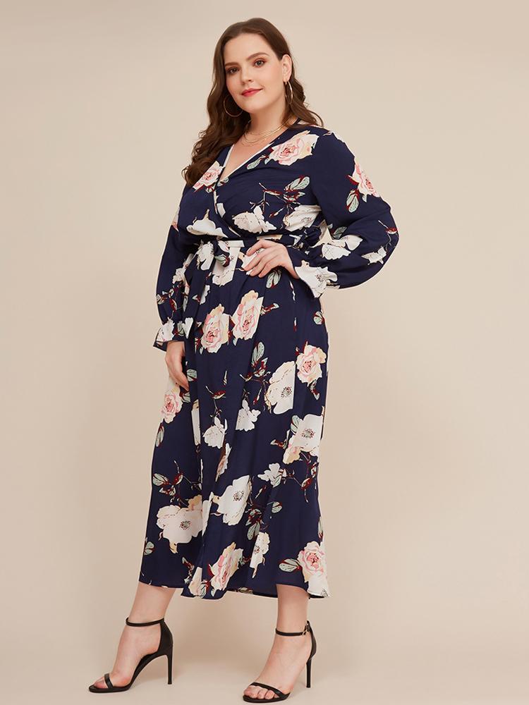 Floral Printed Wrap Split Maxi Dress