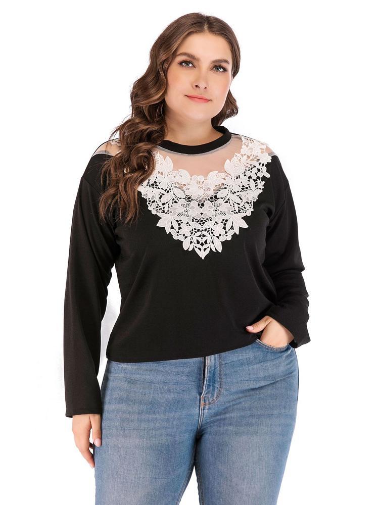 Lace Patchwok Round Neck T-shirt