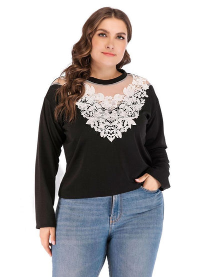 Lace Patchwok Round Neck T-shirt