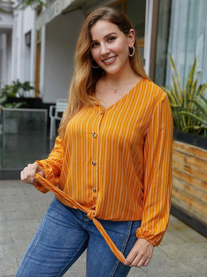 Striped V-neck Knot Blouse