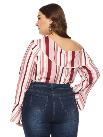 Stripe Off-shoulder Flared Sleeve Top