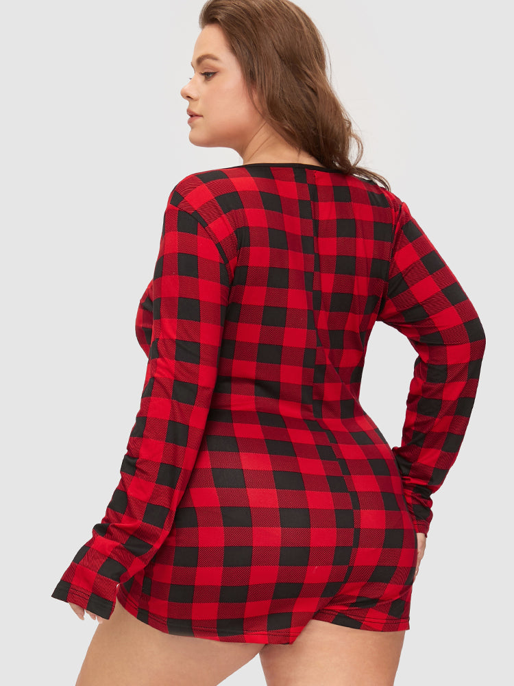 Gingham Button Detail Sleep Romper