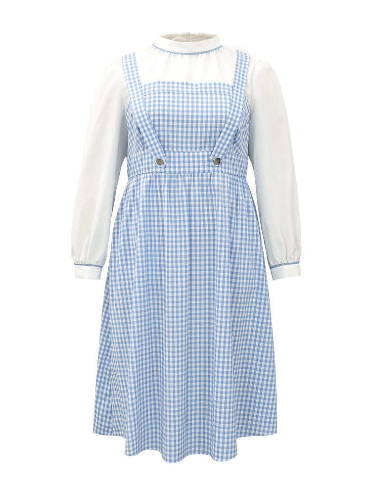 Halloween Gingham Puff Sleeve Button Detail Dress