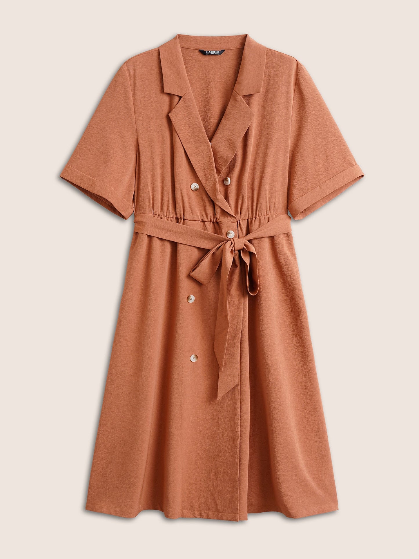 Suit Collar Solid Belted Button Up Dress