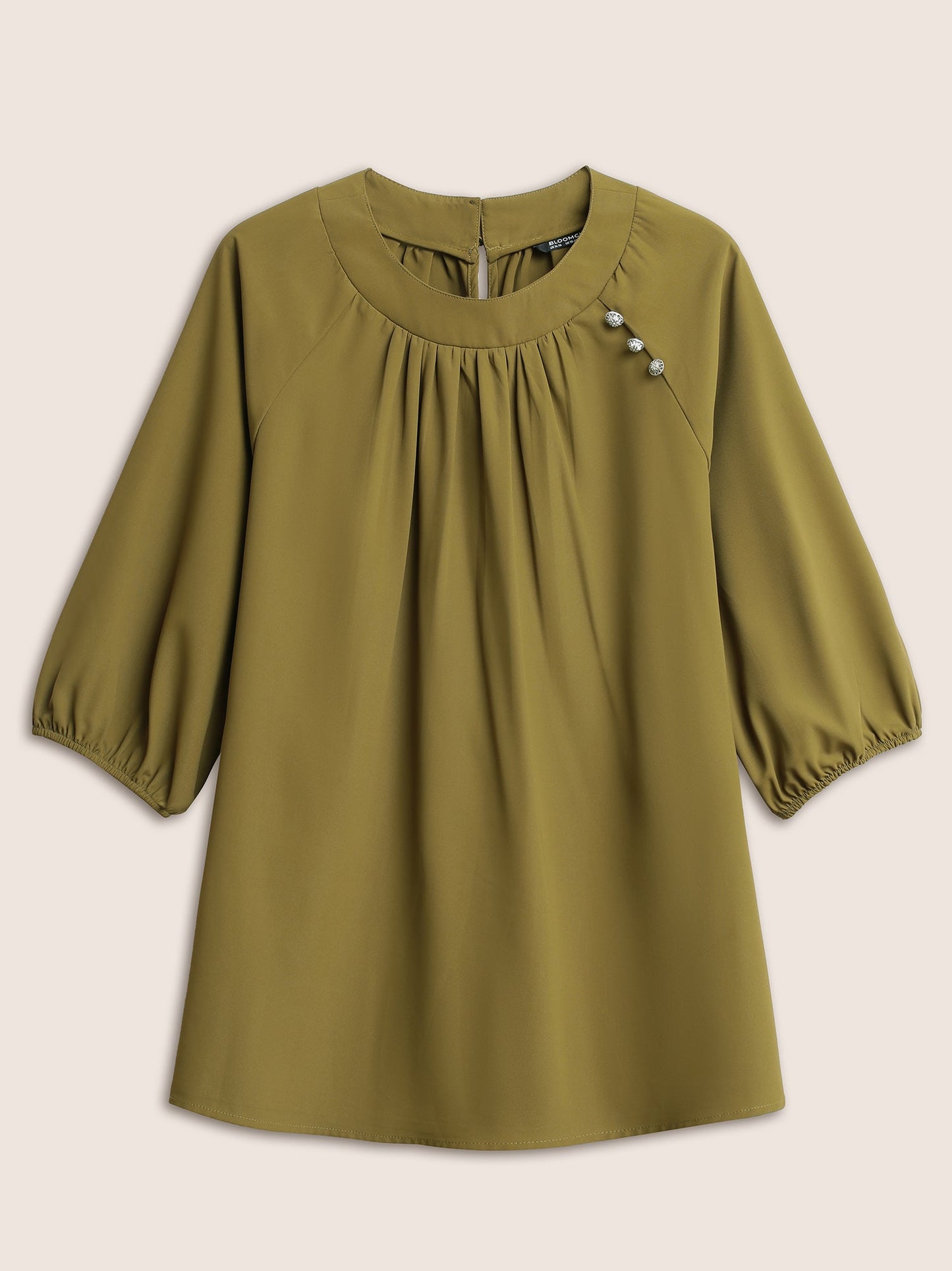 Static-Free Plain Gathered Button Detail Blouse