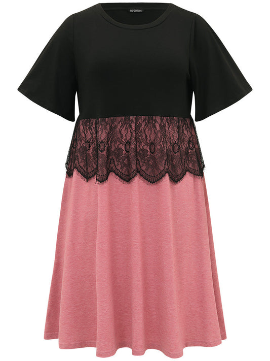 Supersoft Essentials Colorblock Contrast Guipure Lace Flutter Sleeve Dress