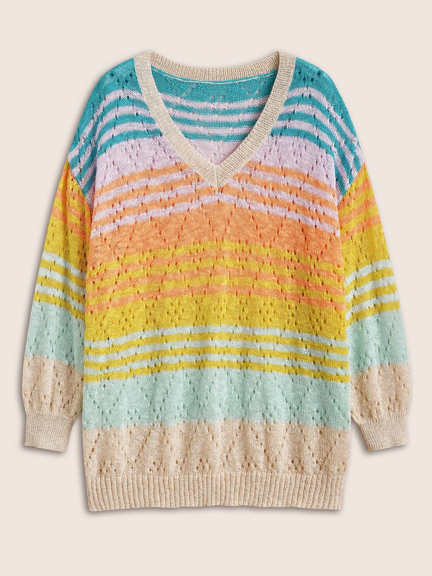Color Striped Hollow Out Sweater T-shirt