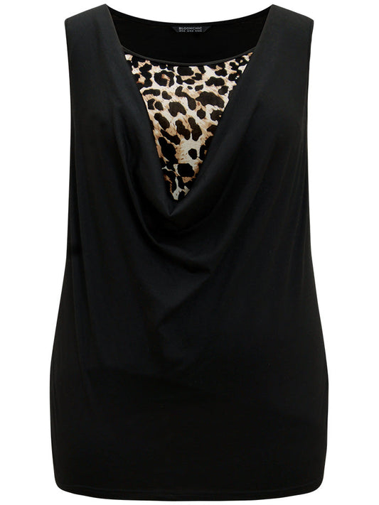 Leopard Patchwork Round Neck Tank Top
