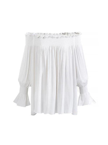 Shirred Off-Shoulder Lantern Sleeve Blouse