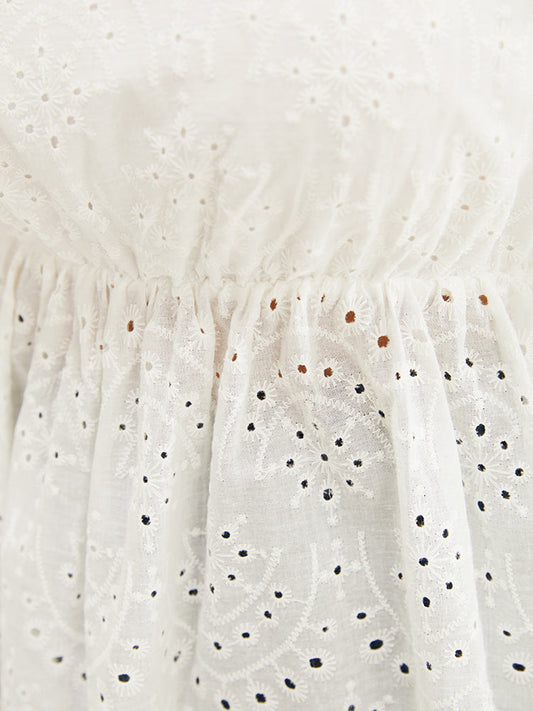 Solid Ruffles Scalloped Trim Laser Cut Blouse