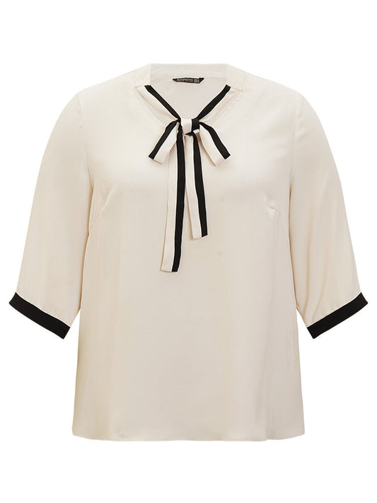 Contrast Trim Knot Neck Blouse