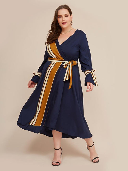 Stripe Patchwork Wrap Maxi Dress