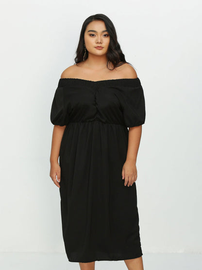 Shirred Short Sleeve Split Hem Dress