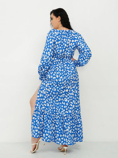 White Leopard Slit Wrap Dress