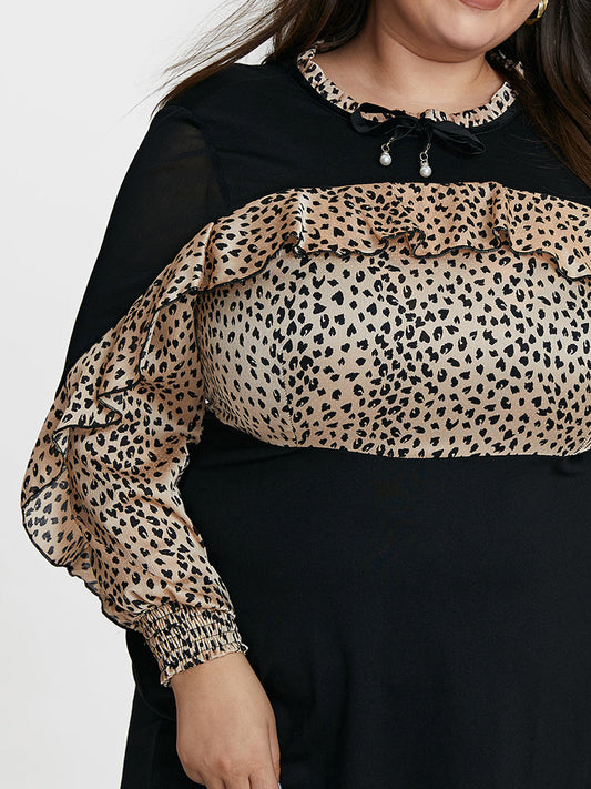 Patched Leopard Ruffled Dress