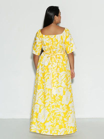 Floral Split Hem Knotted Dress