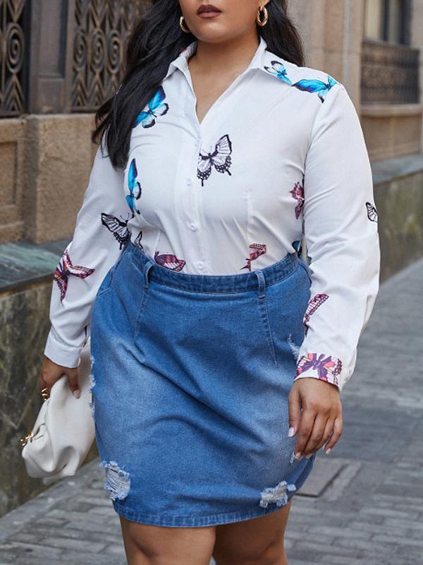 Butterfly Printed Lapel Shirt