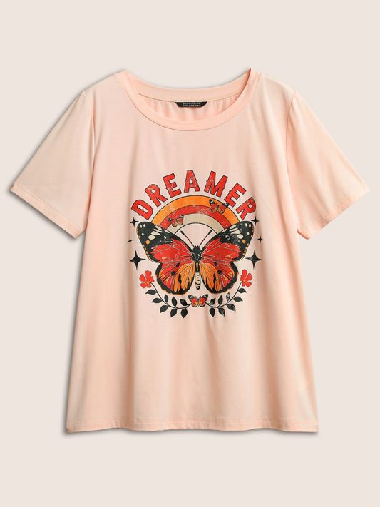 Crew Neck Art & Design Butterfly Print T-shirt