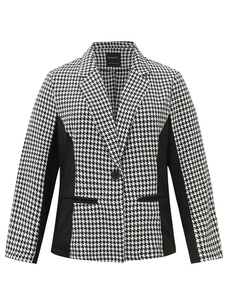 Houndstooth Patchwork Button Up Pocket Blazer