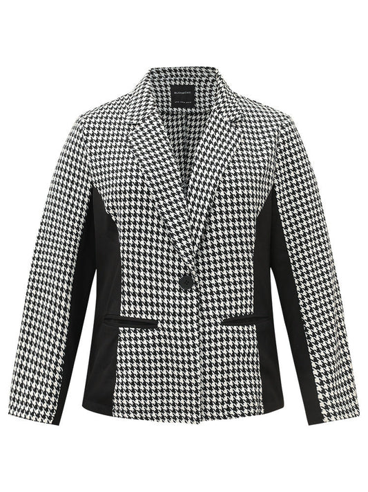 Houndstooth Patchwork Button Up Pocket Blazer