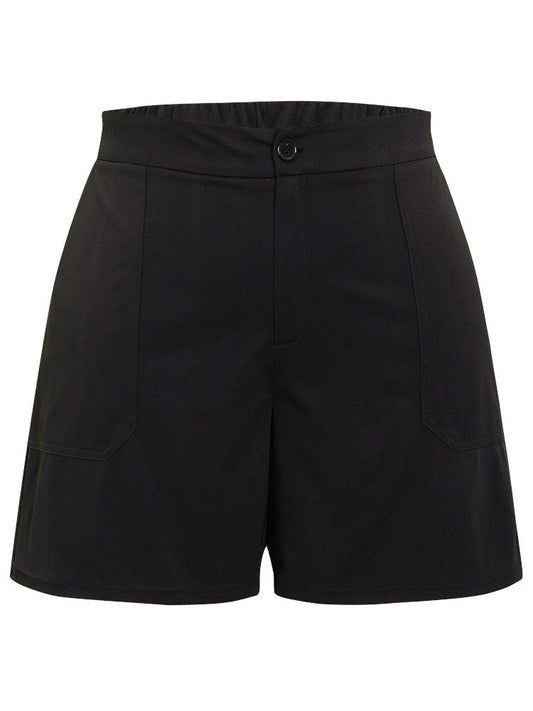 Plain High Waist Slant Pocket Shorts
