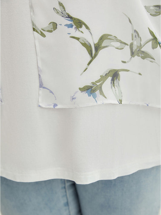 Floral Chiffon Patchwork Split Front T-shirt