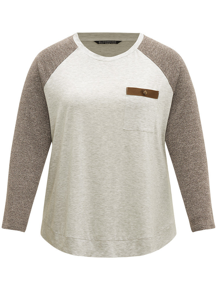 Contrast Raglan Sleeve Patched Pocket T-shirt
