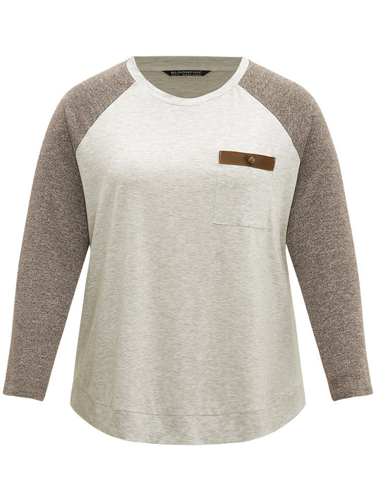 Contrast Raglan Sleeve Patched Pocket T-shirt