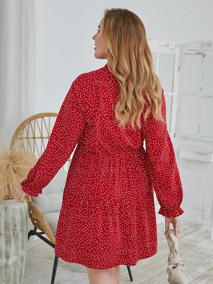 Dot Printed Cravat Pleated Dress