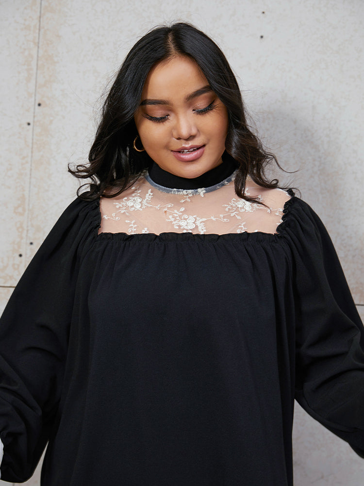 Ruffles Contrast Lace Dress