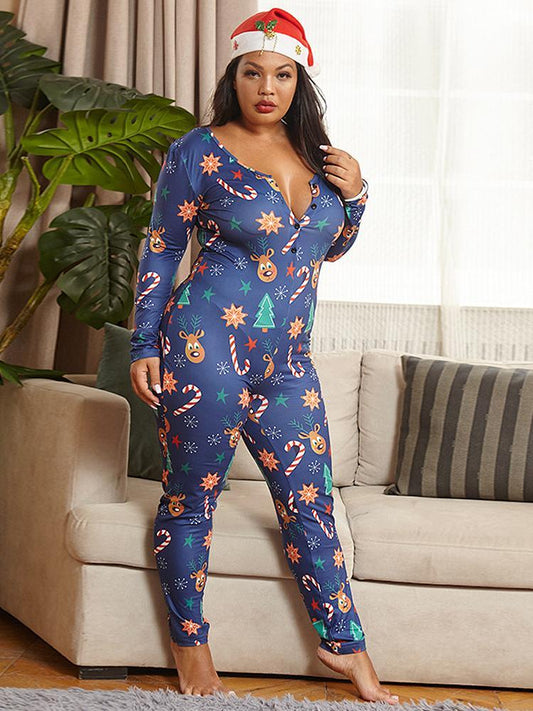 Printed V-neck Slim Fit Jumpsuit