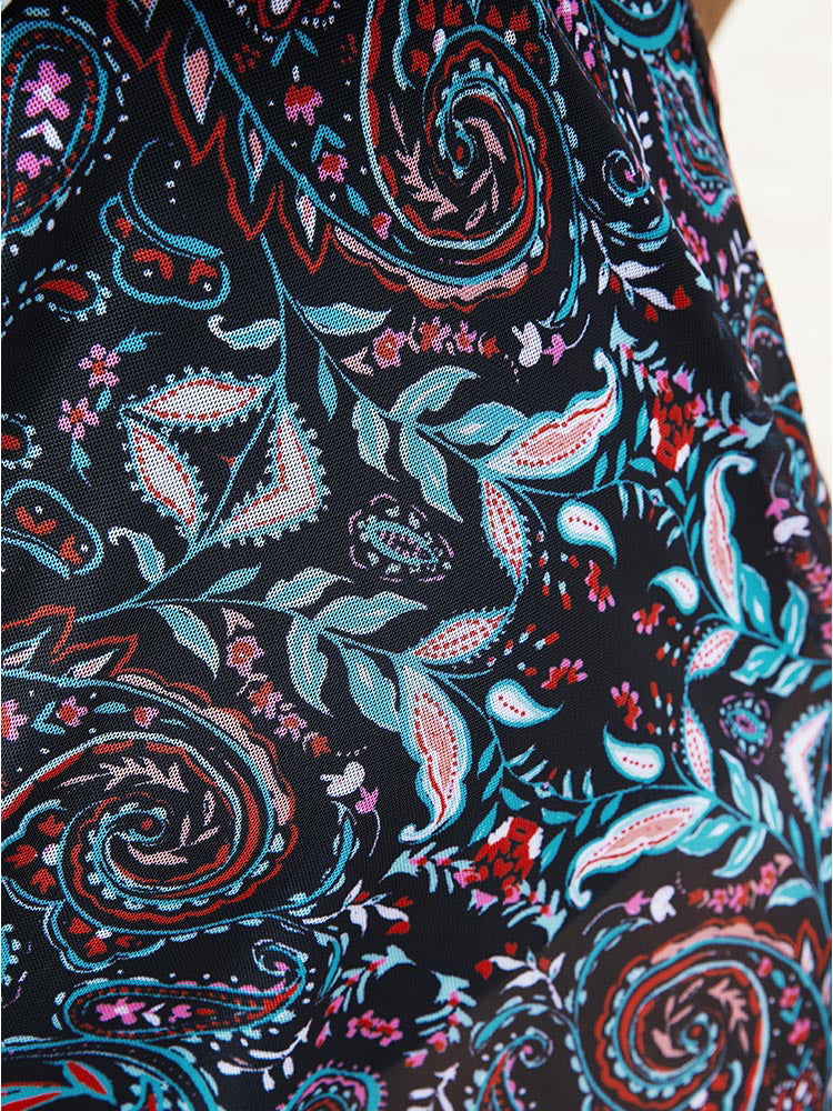 Paisley Print Split Ruffle Hem Swim Dress