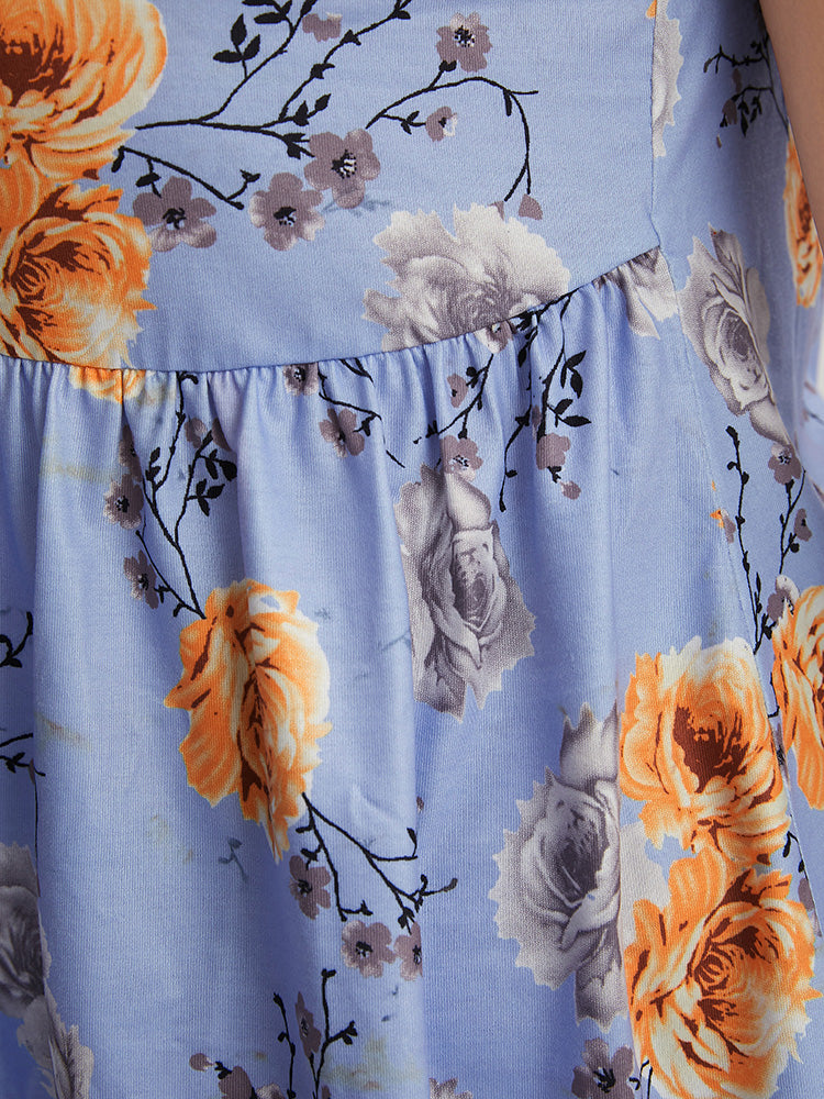 Floral Print Ruched Ruffle Trim Cami Top