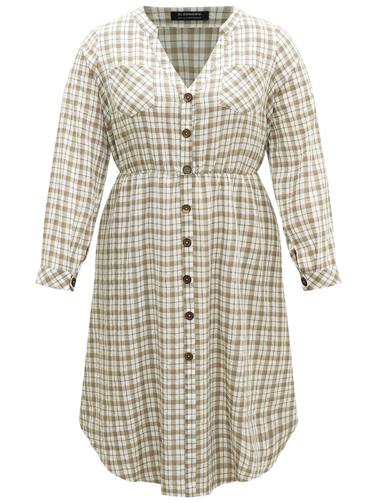 Gingham Button Through Arc Hem Dress