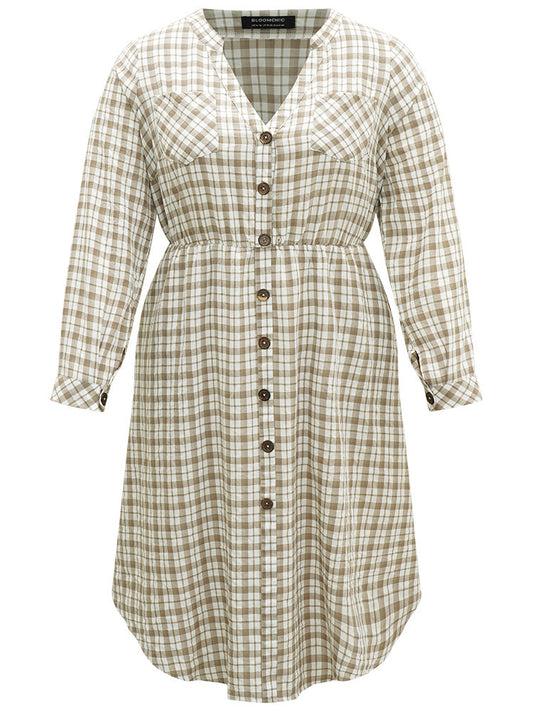 Gingham Button Through Arc Hem Dress