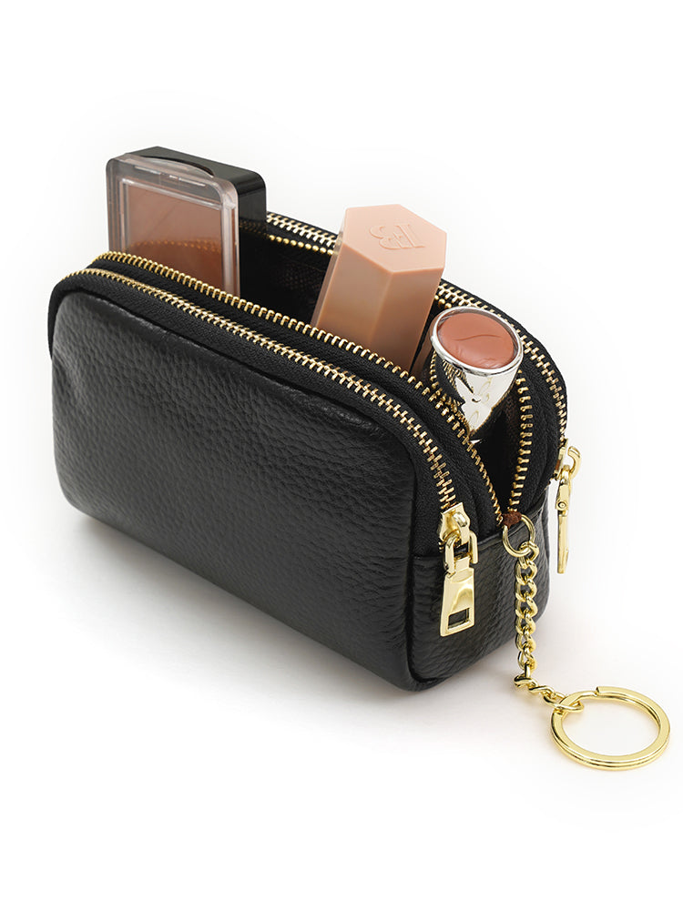 Genuine Leather Tiered Metal Detail Purse