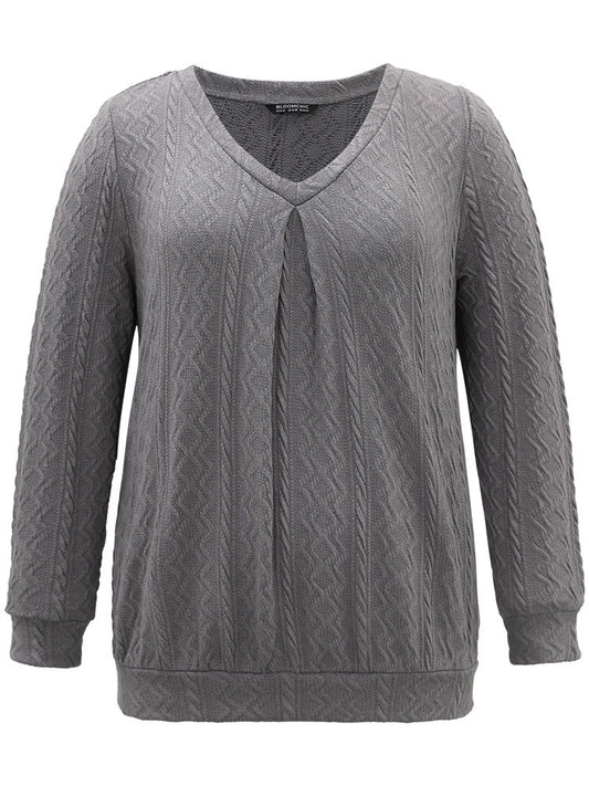 Plain Geometric Textured Plicated Detail Sweatshirt