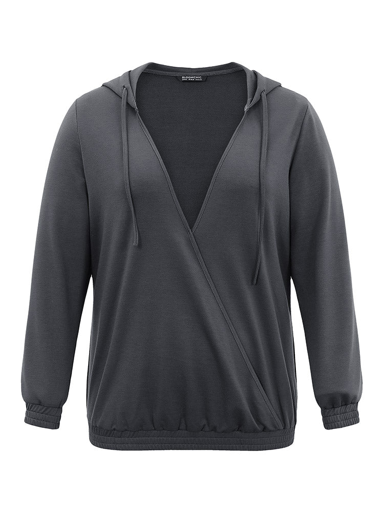 Deep V Neck Hooded Drawstring Sweatshirt