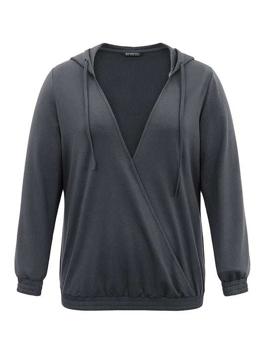 Deep V Neck Hooded Drawstring Sweatshirt
