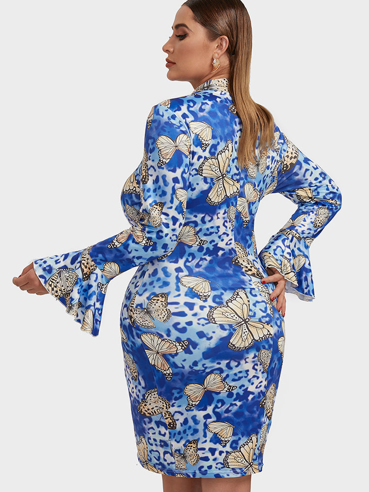 Leopard & Butterfly Print Bodycon Dress