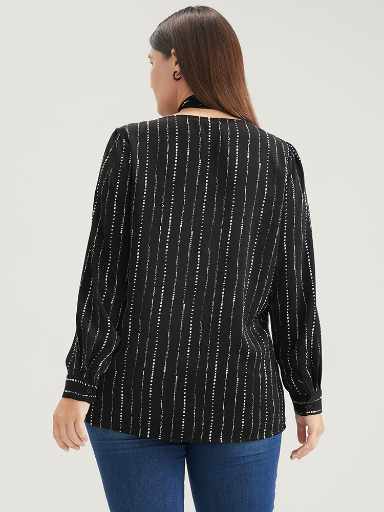 Striped V Neck Button Up Blouse